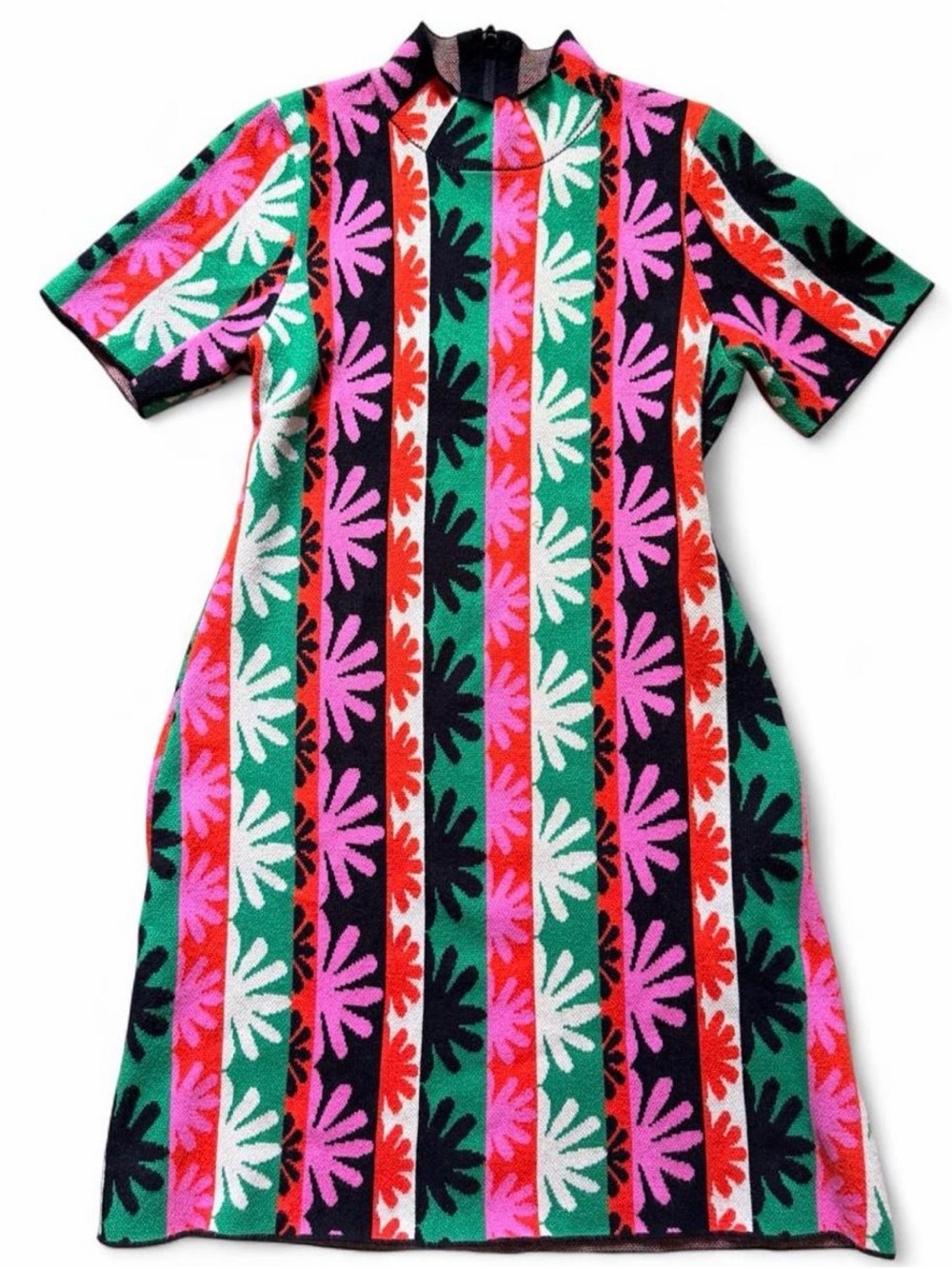 Anthropologie Green, Pink & Red Striped Floral Knit Dress